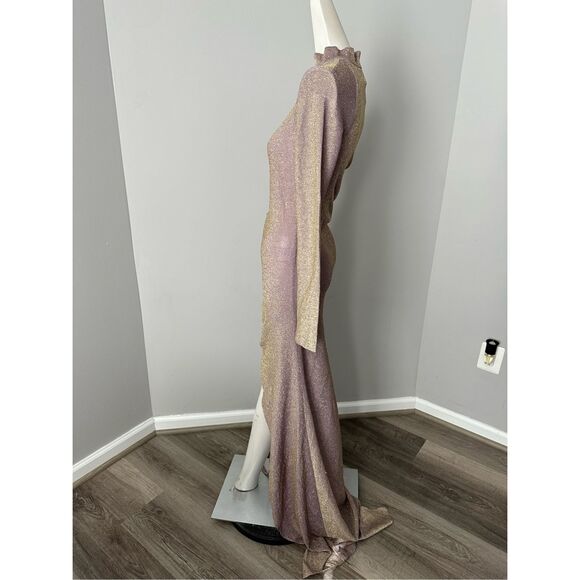 NWT Kim Shui One Sleeve Glitter Gown in Gold Size M $315 - Picture 7 of 13